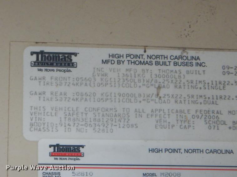 image for item ED9325 2008 Thomas Built Saf-T-Liner MVP EF school bus