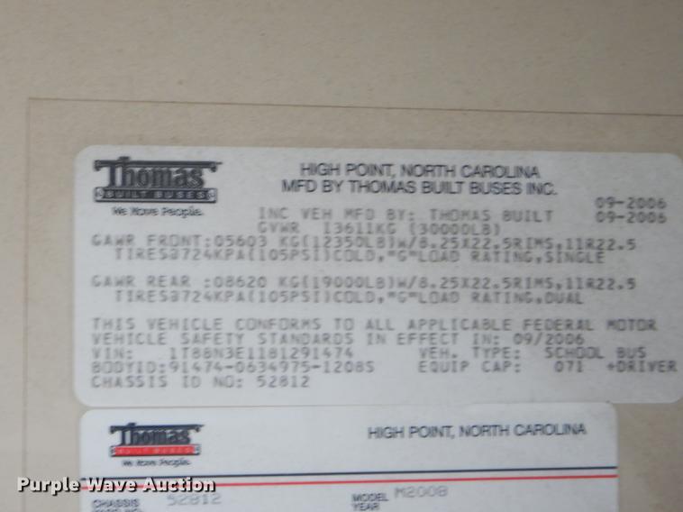 image for item ED9326 2008 Thomas Built Saf-T-Liner MVP EF school bus