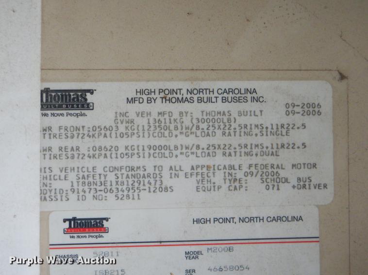 image for item ED9327 2008 Thomas Built Saf-T-Liner MVP EF school bus