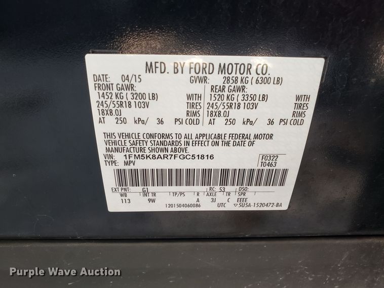 image for item ET9769 2015 Ford Explorer Police Interceptor SUV