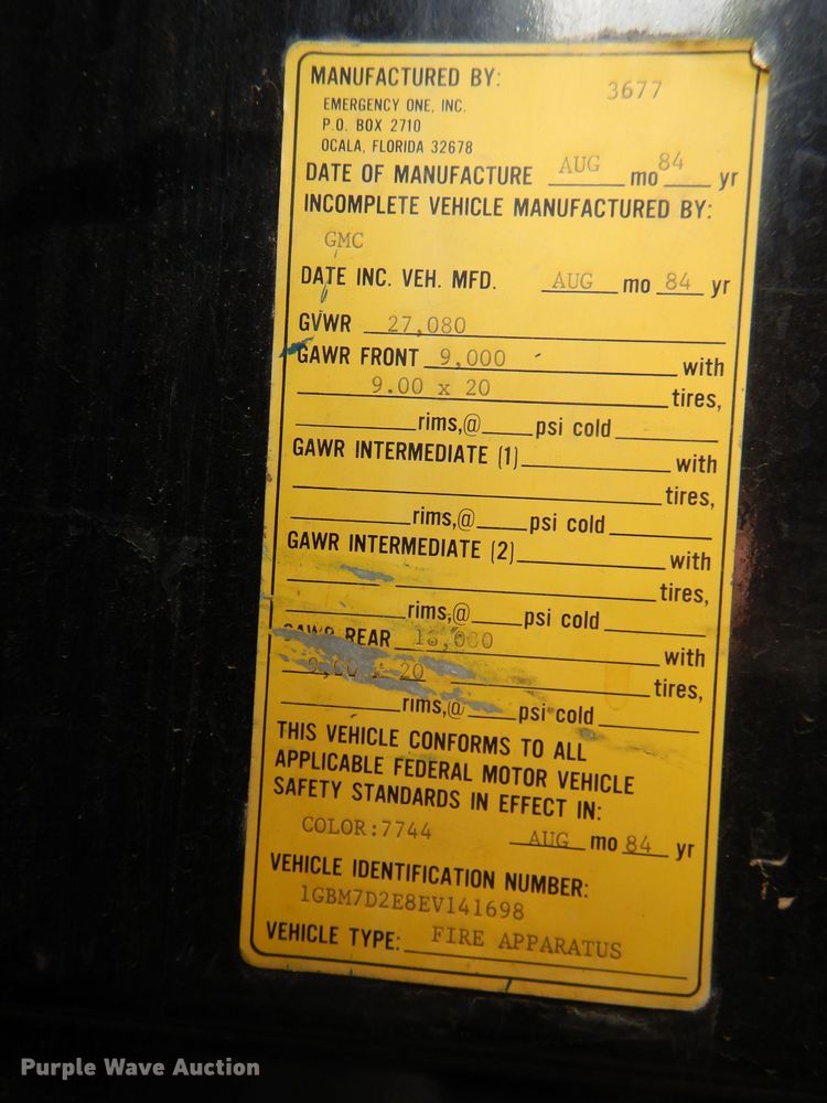 image for item FP9018 1984 Chevrolet C70 fire truck