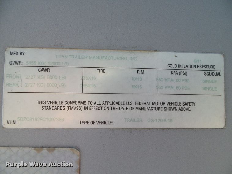 image for item DC5112 2012 Titan CG-120-8-16 enclosed cargo trailer