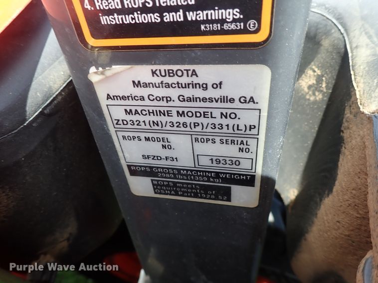 image for item DF1239 Kubota ZD326P ZTR lawn mower