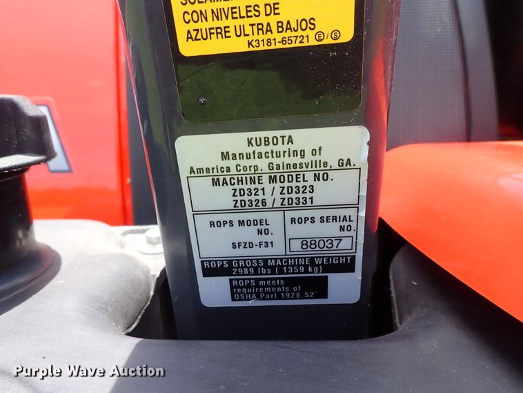 image for item DF1240 2015 Kubota ZD326HL ZTR lawn mower