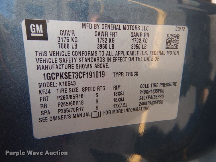 image for item DG1143 2012 Chevrolet Silverado 1500 Crew Cab pickup truck