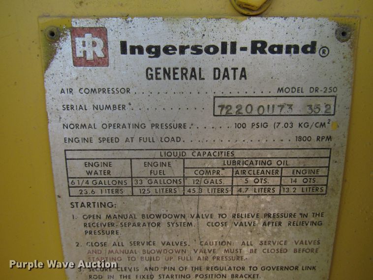 image for item DG1252 Ingersoll Rand DR-250 air compressor