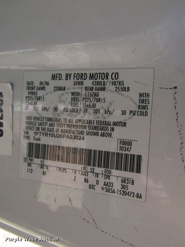 image for item DG1256 2006 Ford Ranger pickup truck