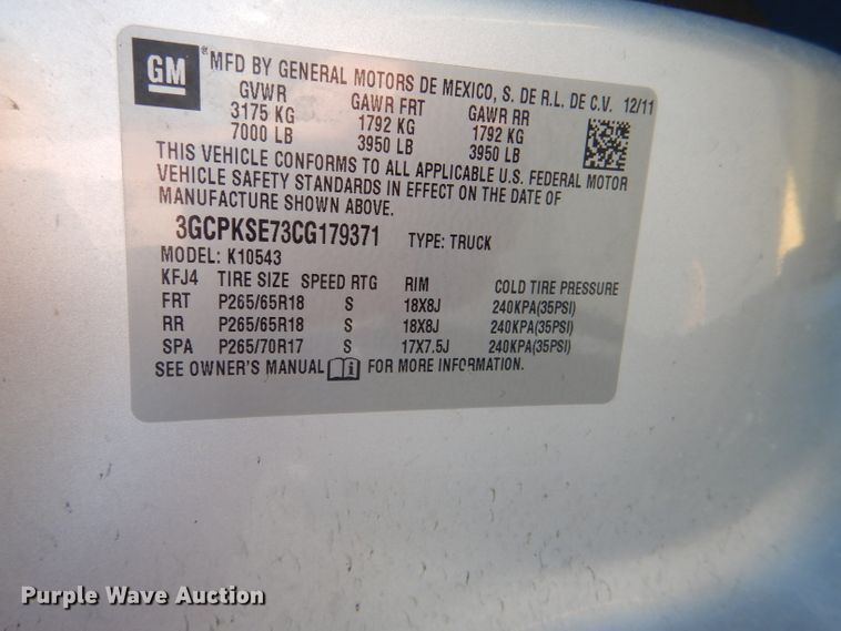 image for item DG4777 2012 Chevrolet Silverado 1500 Crew Cab pickup truck