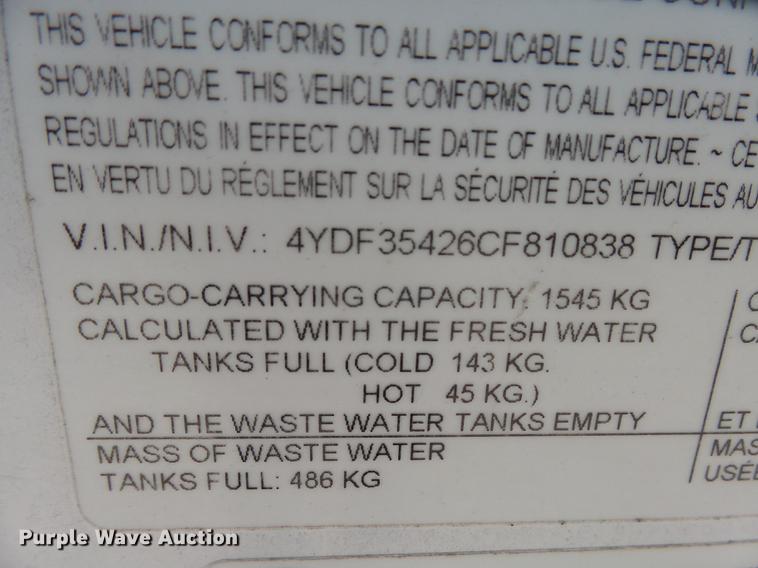 image for item DX9189 2012 Keystone Vizion camper