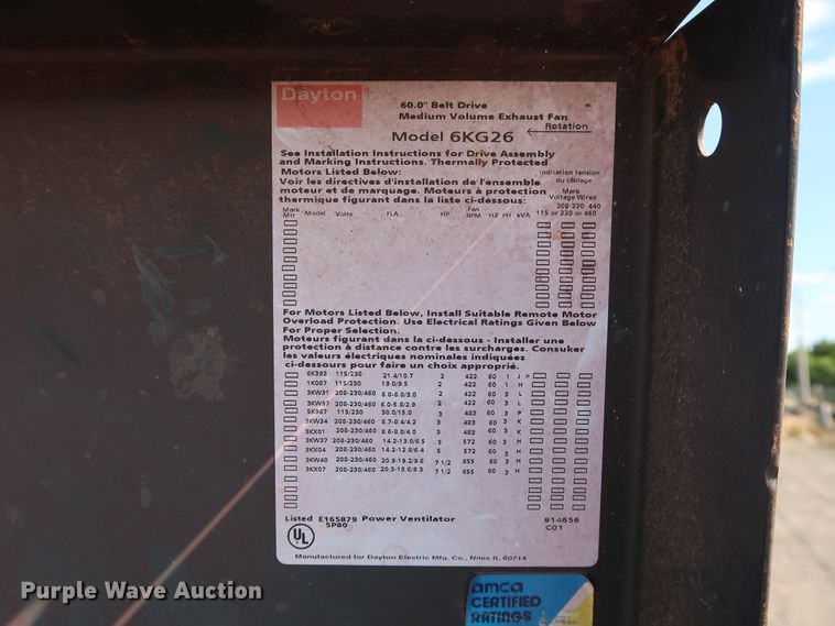 image for item FE9688 (2) Dayton 6KG26 exhaust fans