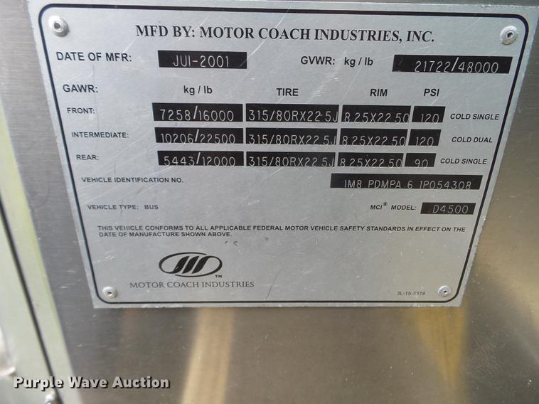 image for item FM9382 2001 MCI D4500 coach bus