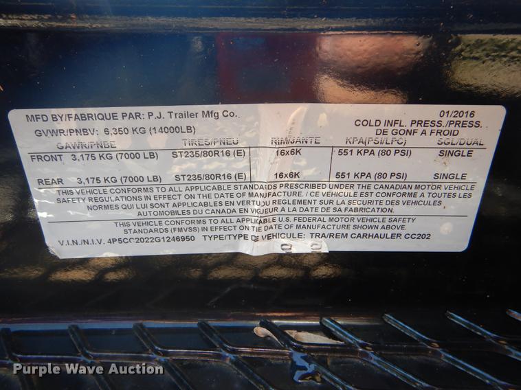 image for item FT9606 2016 PJ CC202 utility trailer