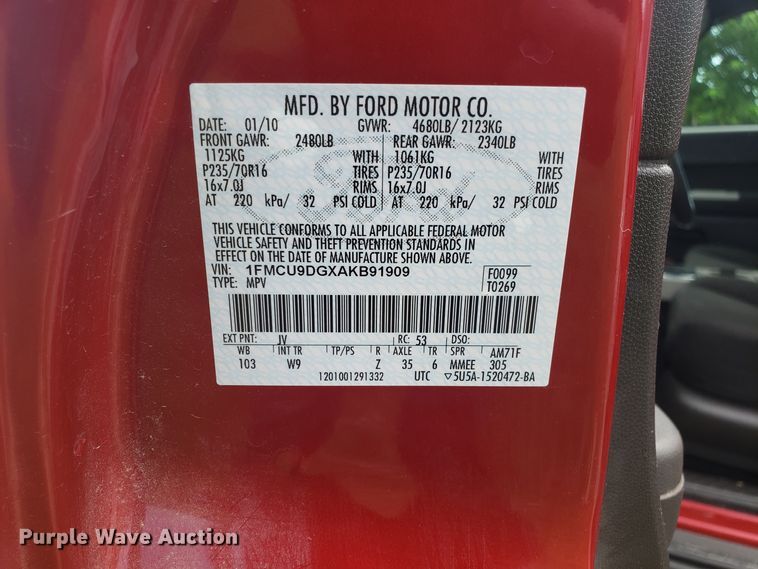 image for item GA9267 2010 Ford Escape SUV