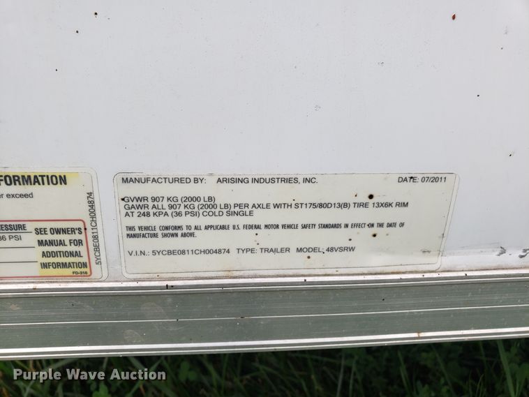 image for item GA9268 2012 Arising Industries enclosed cargo trailer