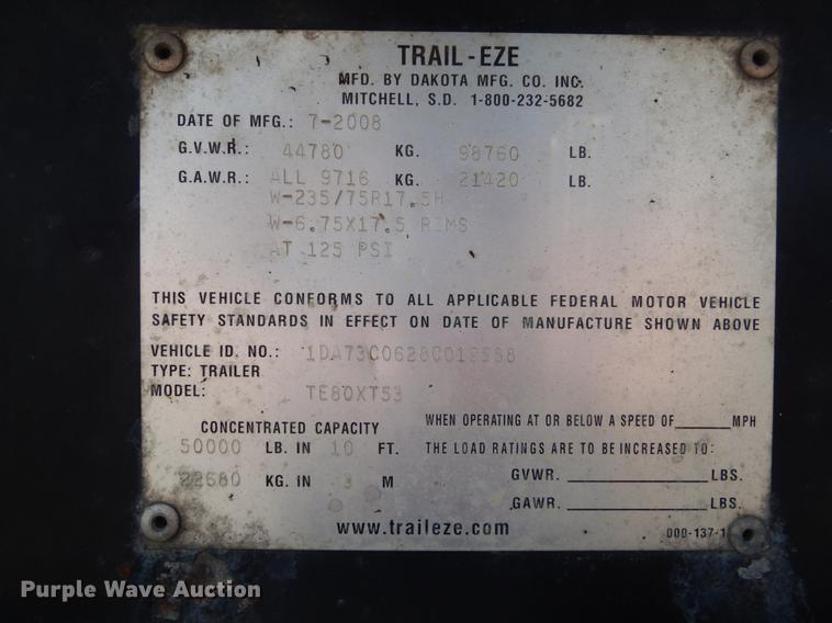 image for item DD6185 2008 Trail-Eze TE80XT53 drop deck equipment trailer