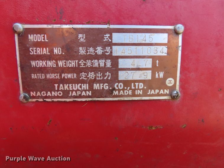 image for item DD6201 2000 Takeuchi TB145 mini excavator