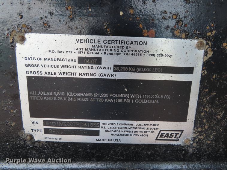 image for item DD6227 2007 East end dump trailer