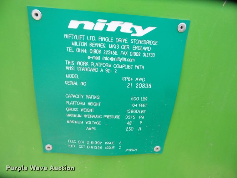 image for item DD6290 2011 Niftylift SP64 Hybrid boom lift