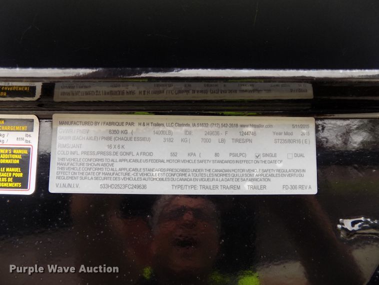 image for item DE7724 2015 H&H equipment trailer