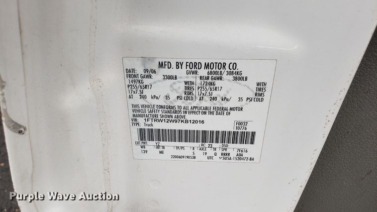 image for item EU9854 2007 Ford F150 SuperCrew pickup truck