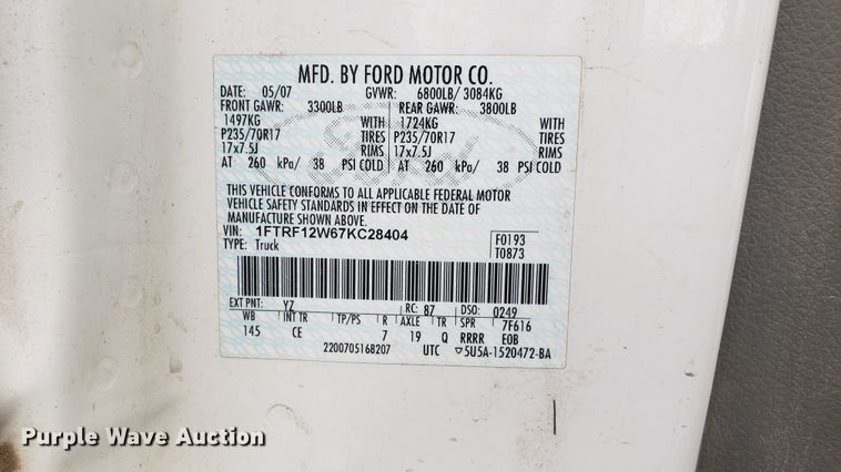 image for item EU9857 2007 Ford F150 pickup truck