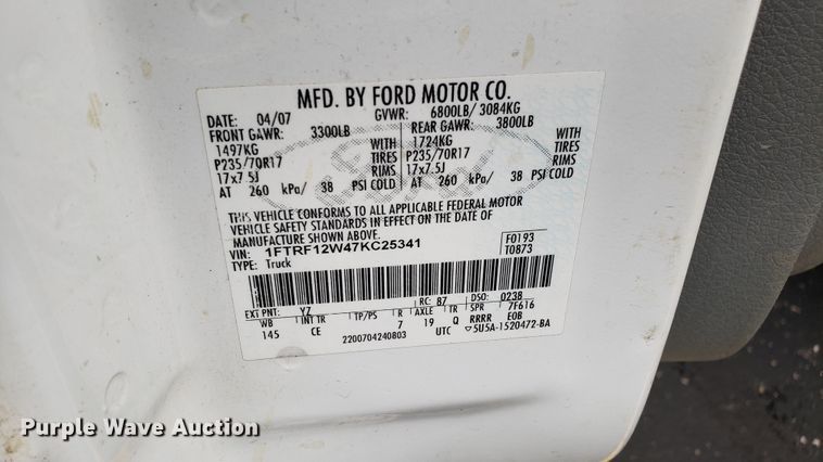 image for item EU9858 2007 Ford F150 pickup truck