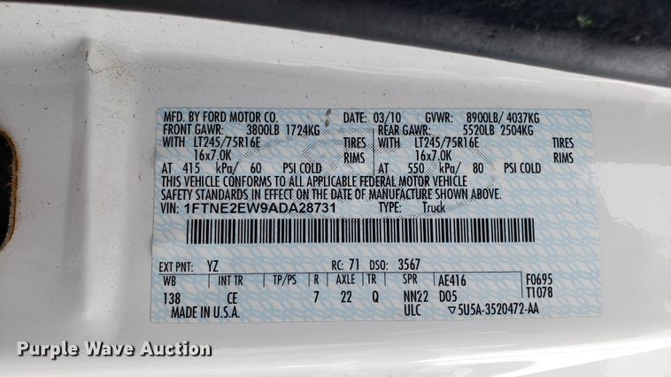 image for item EU9869 2010 Ford E250 van