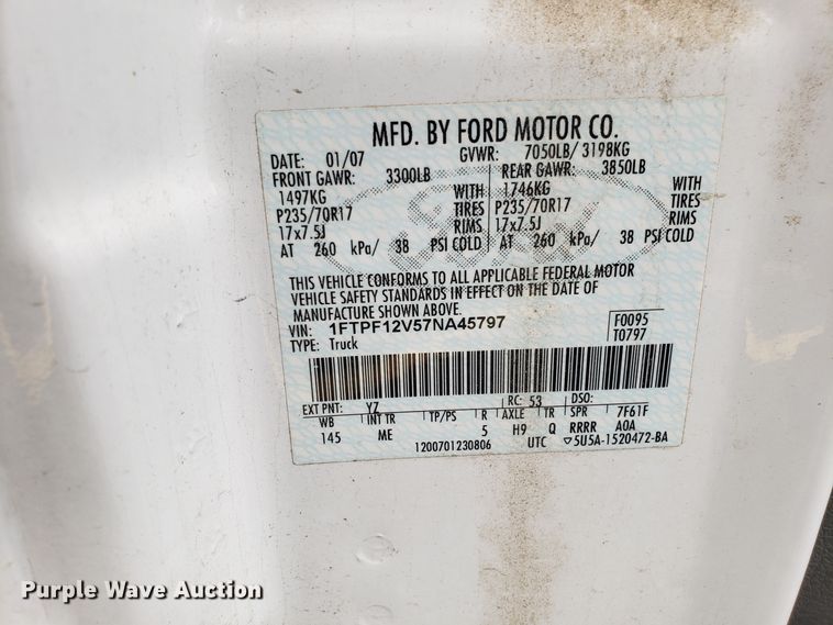 image for item EU9881 2007 Ford F150 pickup truck