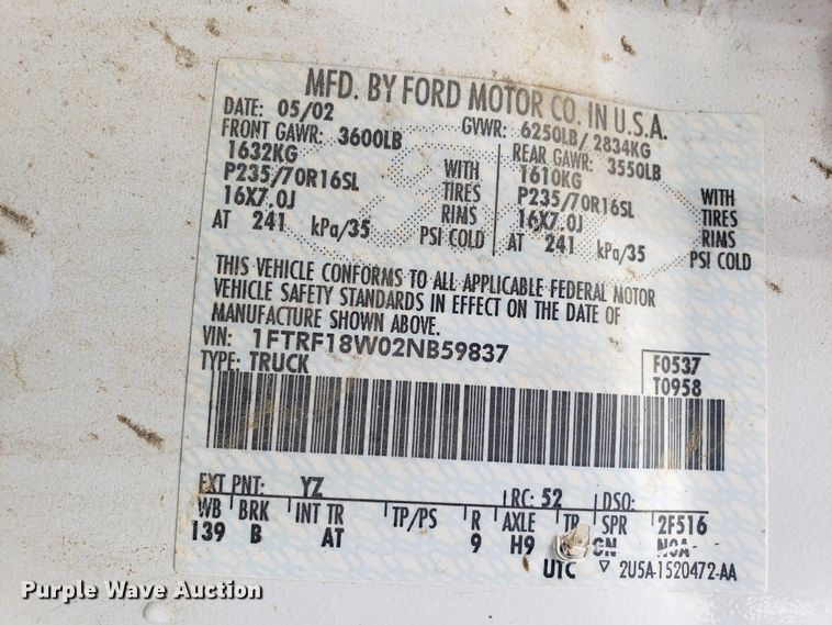 image for item EU9991 2002 Ford F150 pickup truck