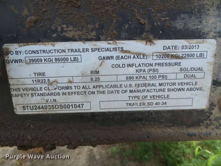 image for item DC5139 2013 Construction Trailer SD40-34 side dump trailer