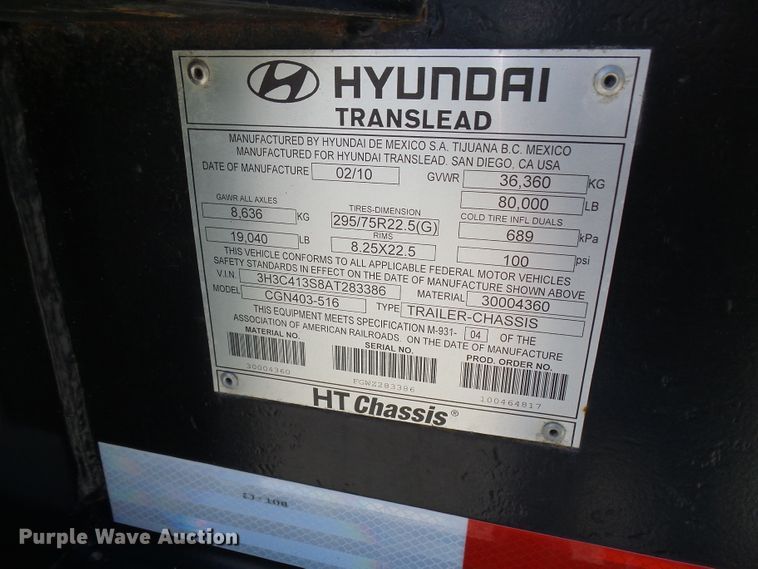 image for item DI0513 2010 Hyundai CGN403-516 trailer