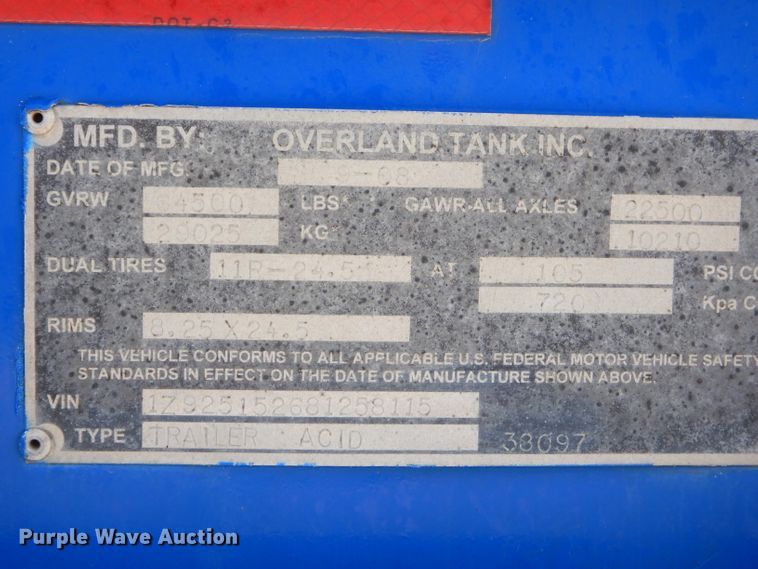 image for item ED9404 2008 Overland Acid acid trailer