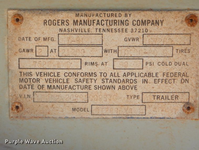 image for item ED9411 1981 Rogers end dump trailer
