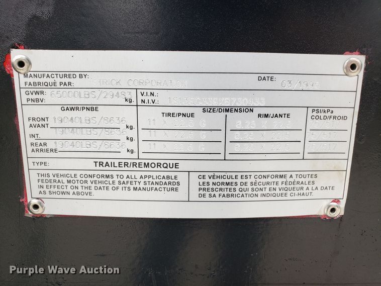 image for item ET9768 1999 Strick container chassis trailer