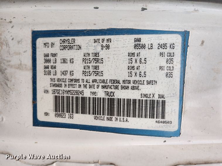 image for item DD7098 1991 Dodge D150 pickup truck