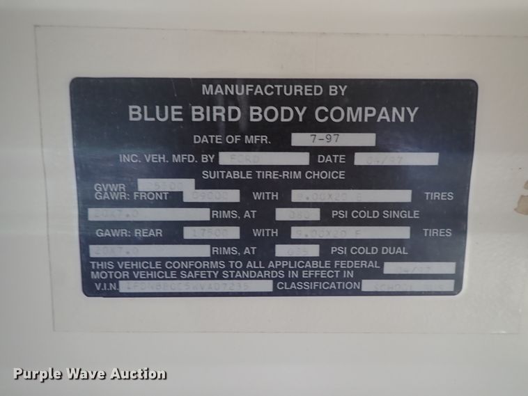 image for item DE5422 1998 Ford B800 Blue Bird school bus