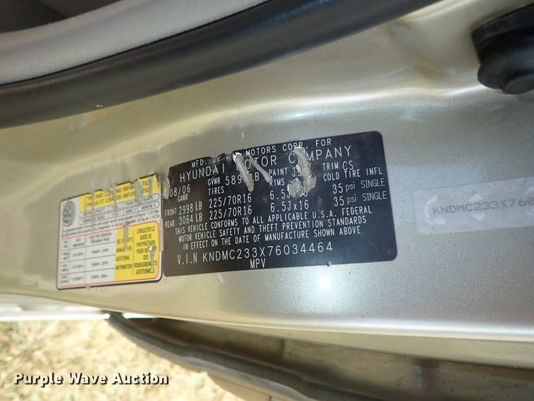 image for item DE5423 2007 Hyundai Entourage van