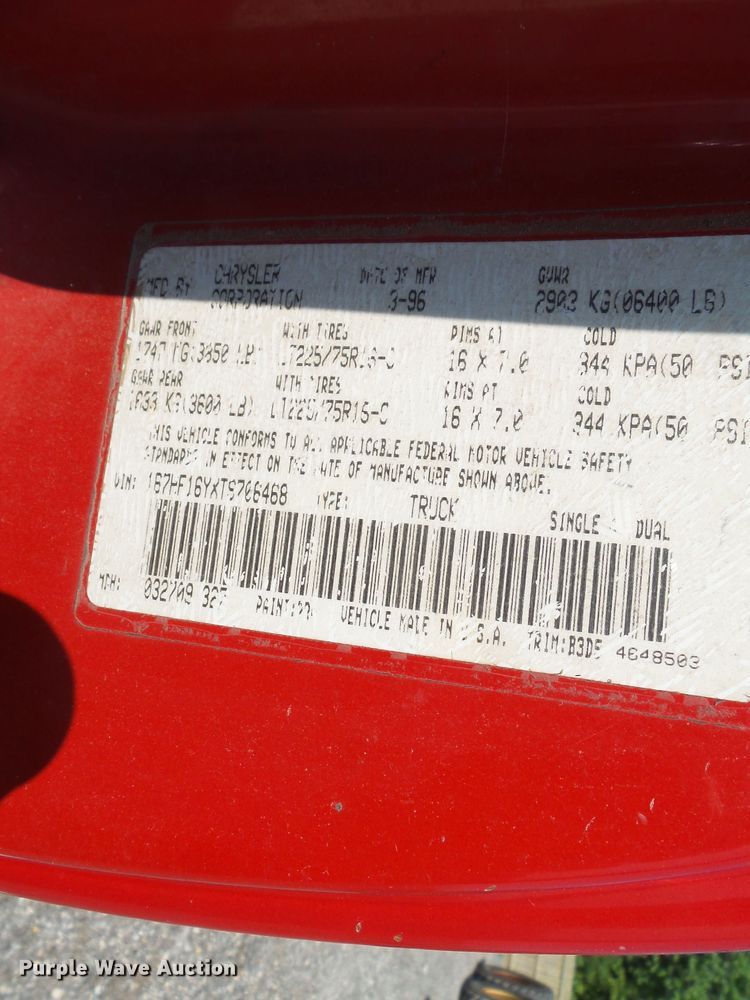 image for item DE7839 1996 Dodge Ram 1500 pickup truck