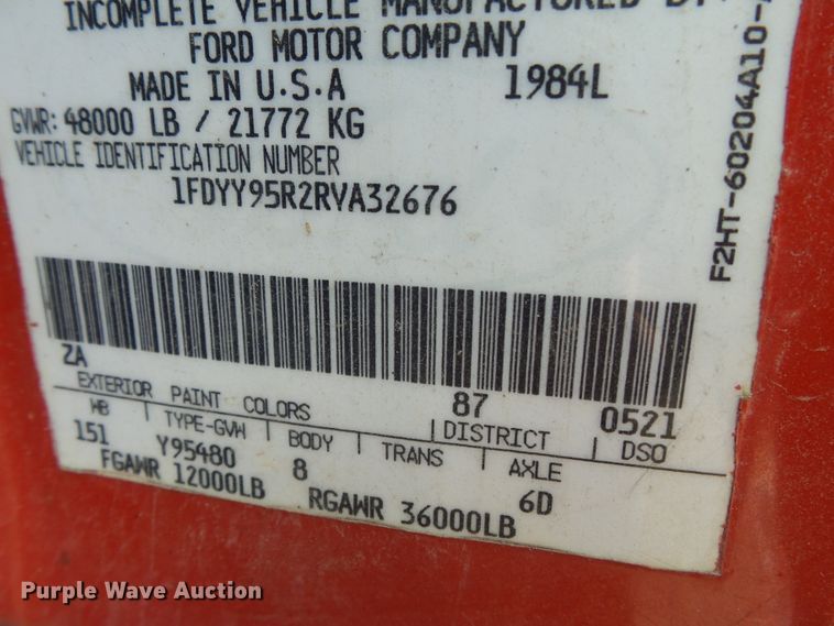 image for item DE7844 1994 Ford Aeromax L9000 dump truck