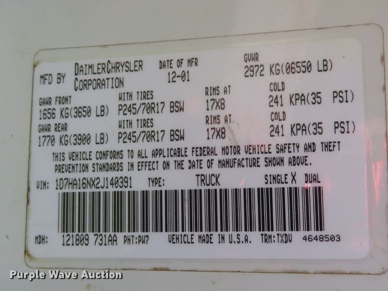 image for item DE8179 2002 Dodge Ram 1500 pickup truck