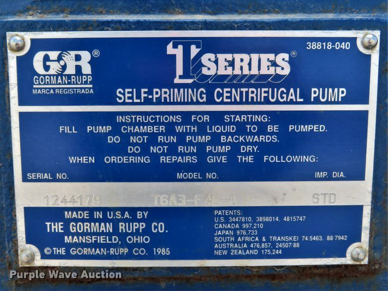 image for item DE8180 2001 Gorman Rupp T6A3-F4L-A pump