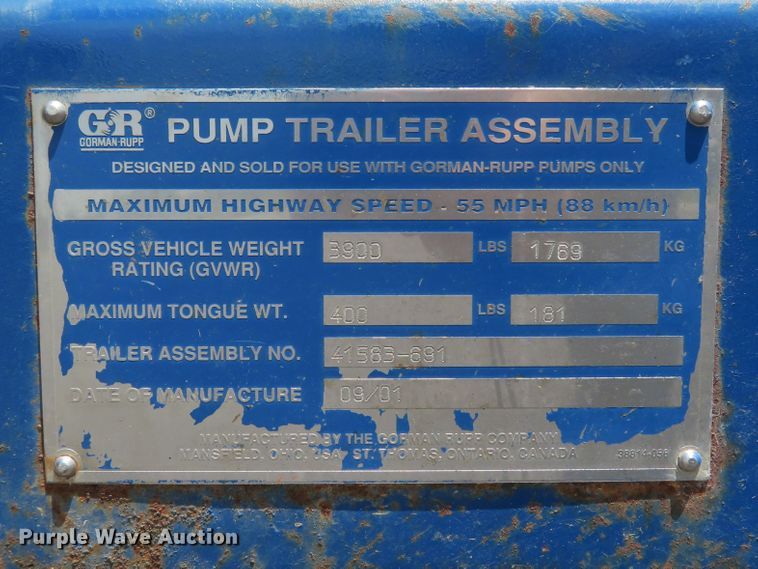 image for item DE8180 2001 Gorman Rupp T6A3-F4L-A pump