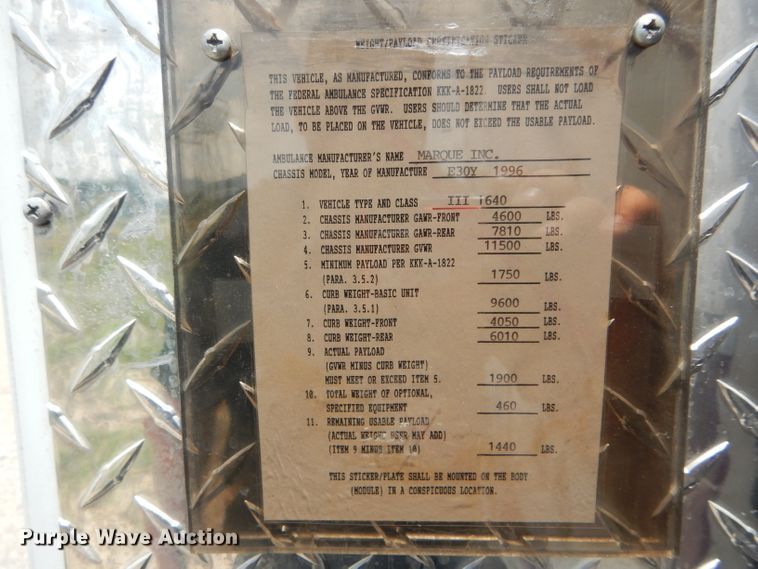 image for item DE8523 1999 Ford Econoline E450 Super Duty ambulance