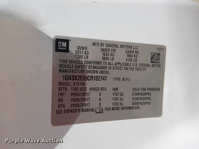 image for item FT9258 2012 Chevrolet Tahoe Police SUV