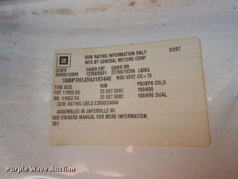 image for item GH9527 1997 Chevrolet C8500 dump truck