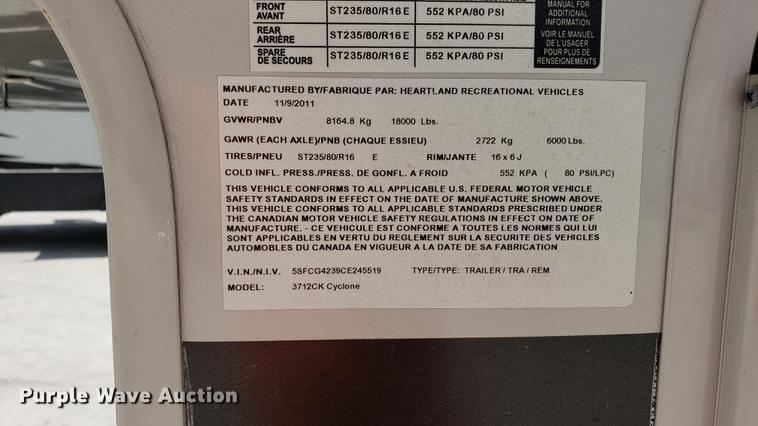 image for item DD4757 2012 Heartland Cyclone HD toy hauler camper