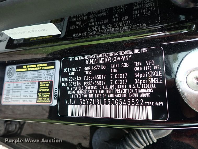 image for item DE5417 2018 Hyundai Santa Fe SUV