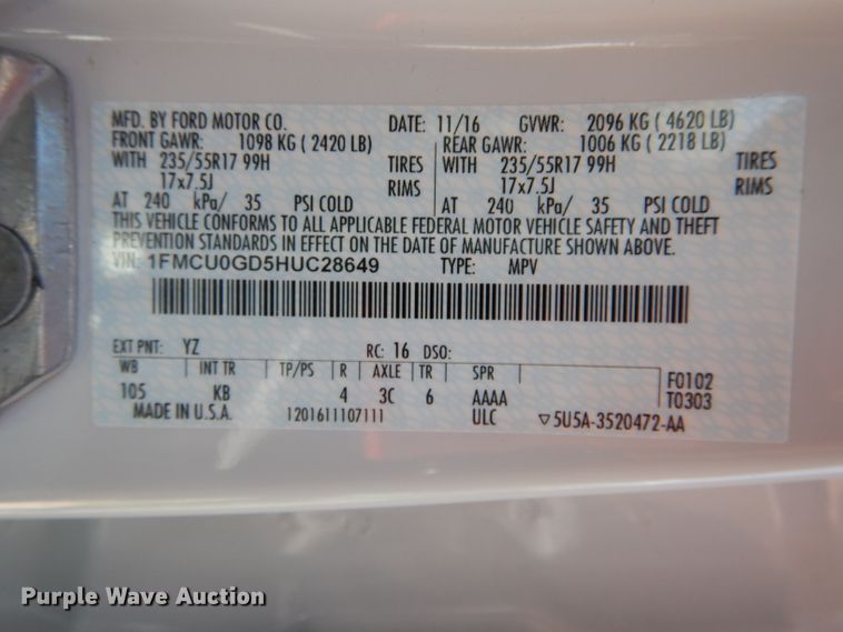 image for item DE8510 2017 Ford Escape SE SUV