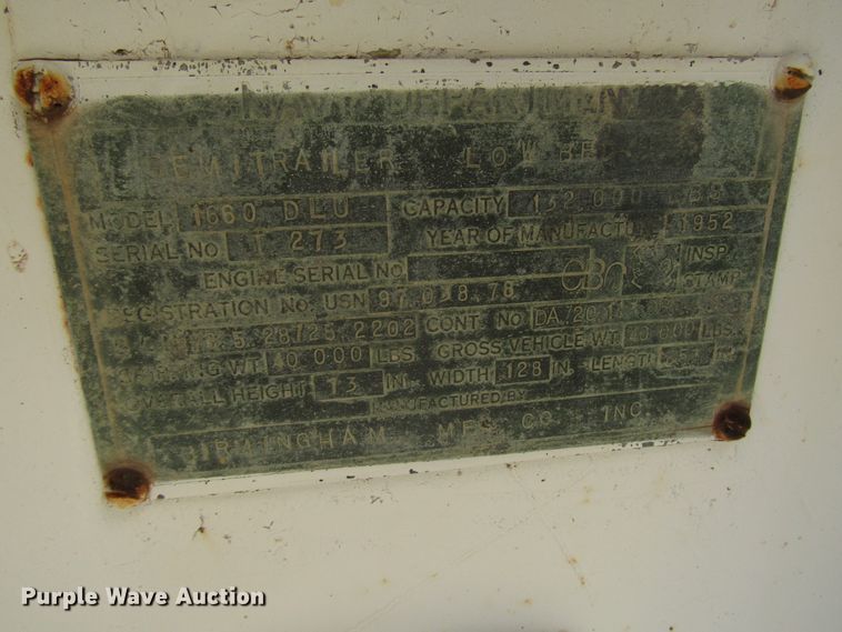 image for item DG1269 1952 Birmingham low boy equipment trailer