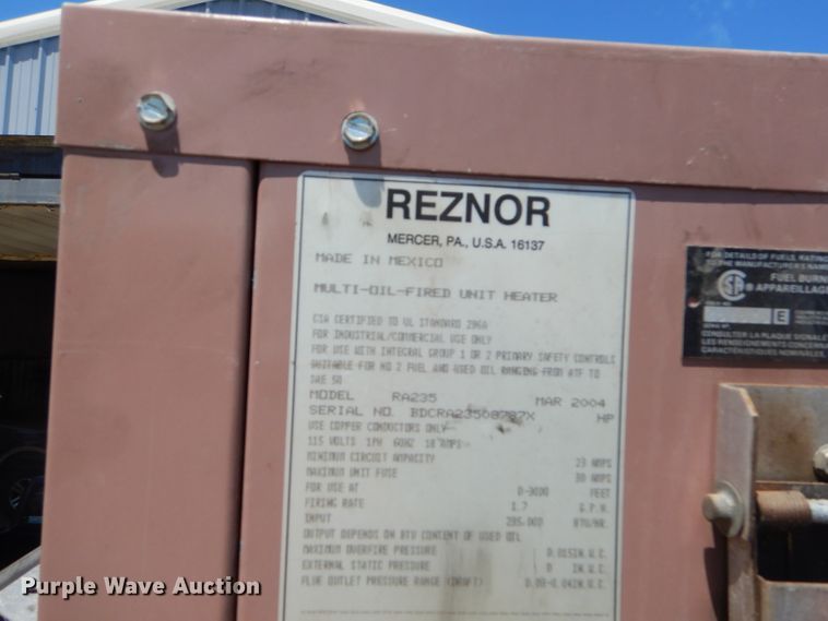 image for item ED9457 2004 Reznor RA235 oil heater